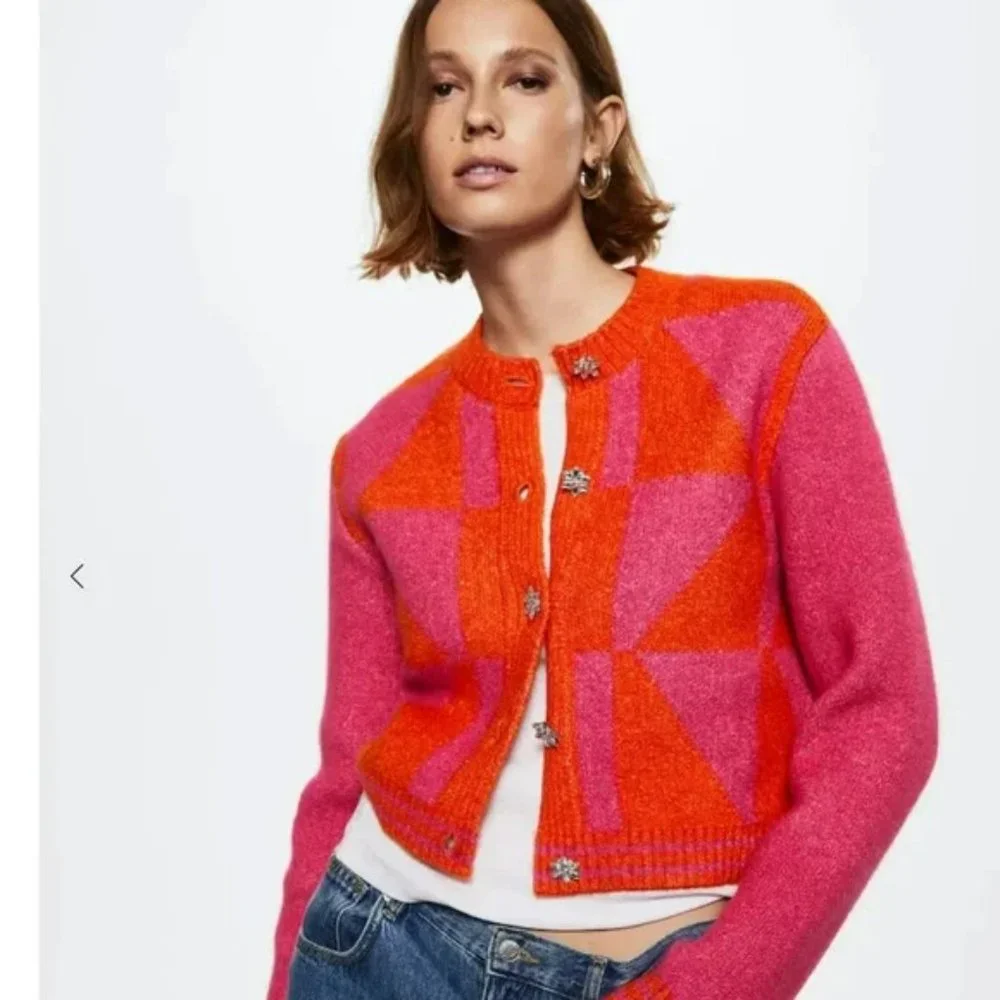 NWPT Mango Knitted Cardigan With Bejeweled buttons.  Sz XXS